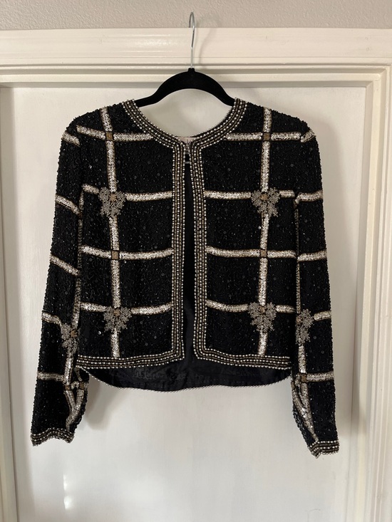 Laurence Kazar Jackets & Blazers - Vintage Embellished Black Sequin Cropped Jacket
